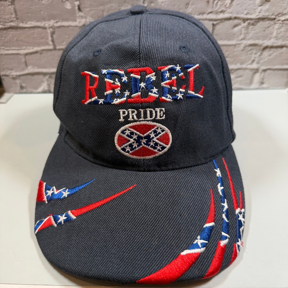 REBEL PRIDE Confederate Flag Embroidered Hat Blue Red White Adjustable USA